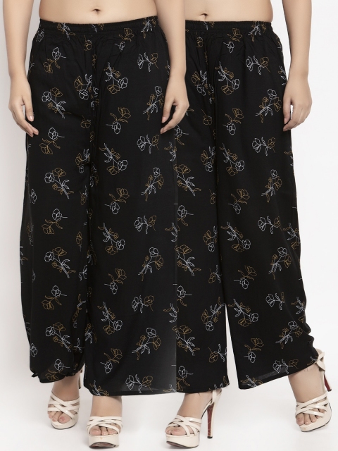 

KLOTTHE Women Pack of 2 Black Printed Straight Palazzos