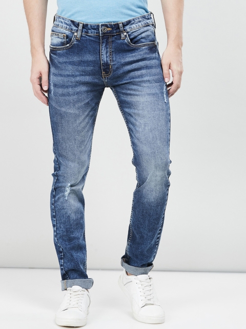 

max Men Blue Skinny Fit Mid-Rise Low Distress Stretchable Jeans
