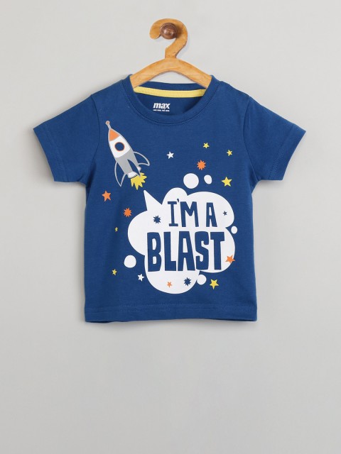 

max Boys Blue Printed Round Neck T-shirt