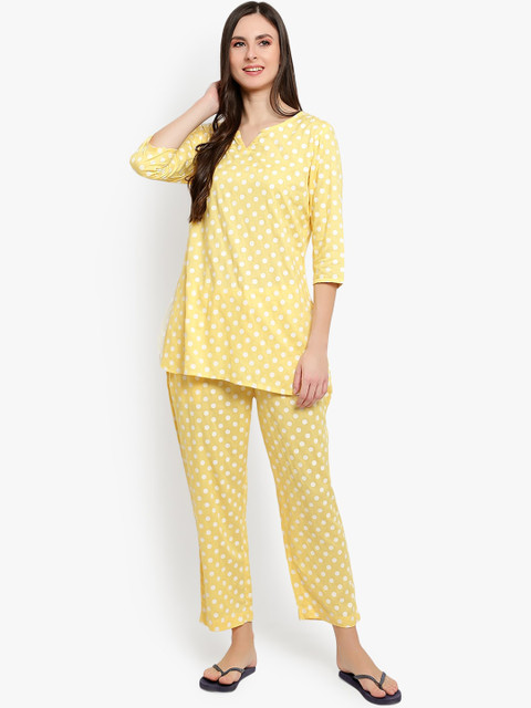 

Desi Rang Women Yellow Printed Night suit