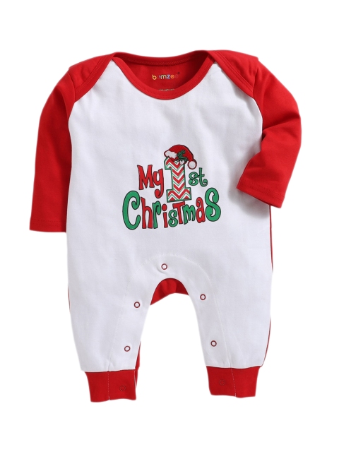 

Bumzee Infant Kids Red & White Printed Sleepsuit