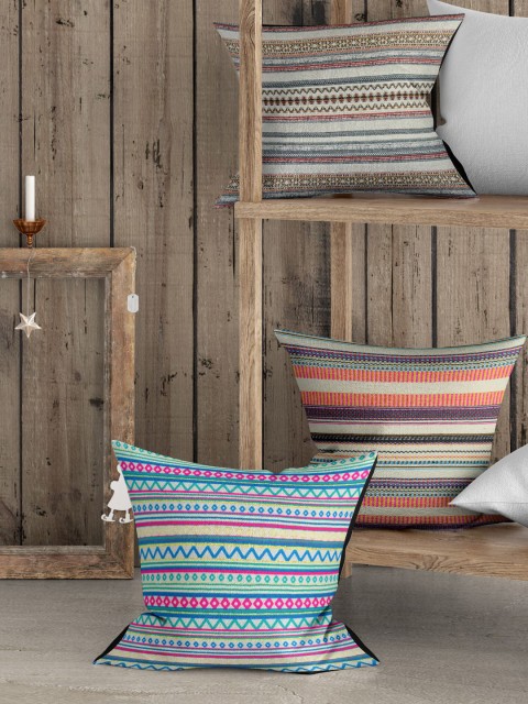 

BIANCA Multicoloured Set of 3 Abstract Square Cushion Covers, Multi