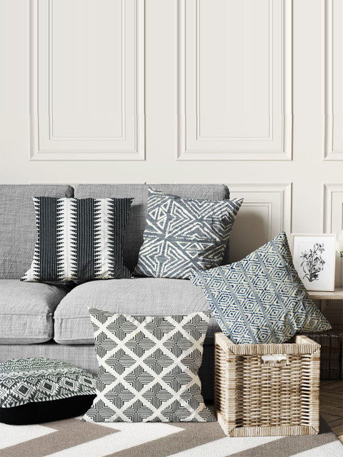 

BIANCA White & Grey Set of 5 Geometric Square Cushion Covers