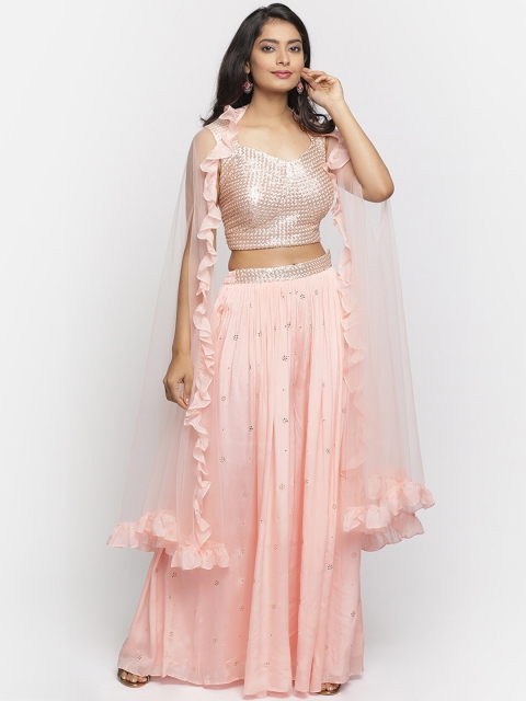 

Koskii Women Peach-Coloured Solid Top with Palazzos