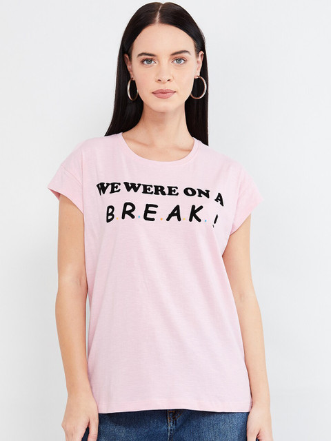 

max Women Pink Printed Round Neck T-shirt