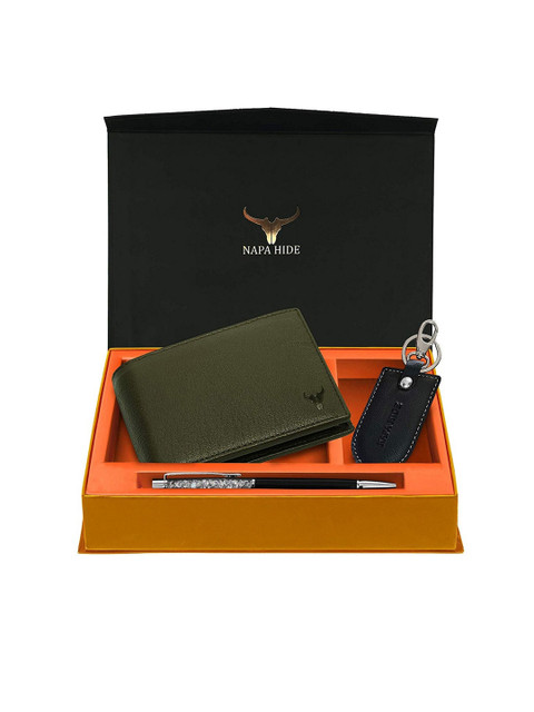 

NAPA HIDE Men Green RFID Protected Genuine Leather Accessory Gift Set