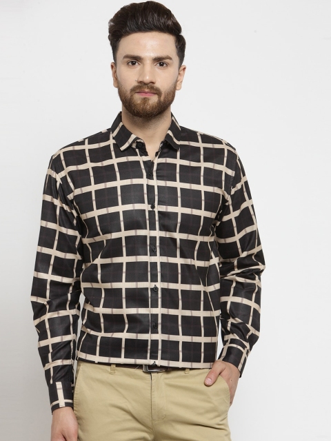 

JAINISH Men Black & Beige Regular Fit Checked Casual Shirt