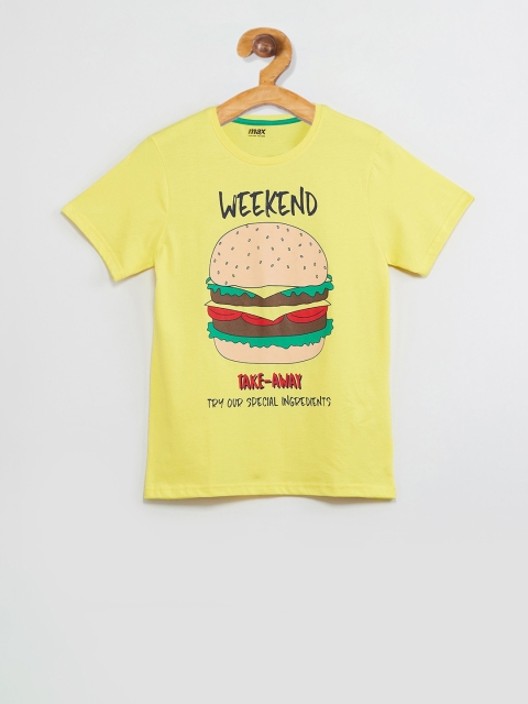 

max Boys Yellow Printed Round Neck T-shirt