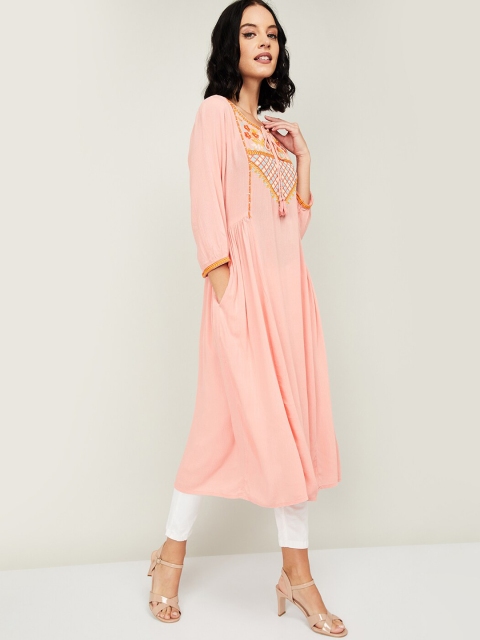 

Melange by Lifestyle Women Pink Embroidered A-Line Kurta
