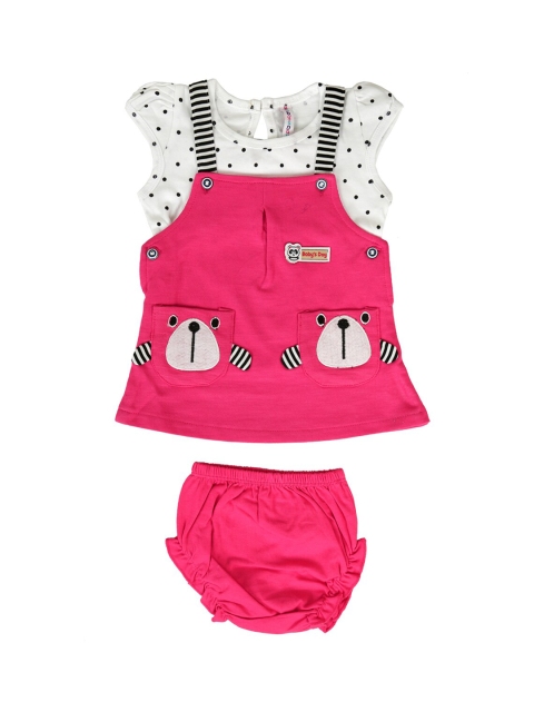 

Babys Day Girls Pink Printed Dungarees with Inner