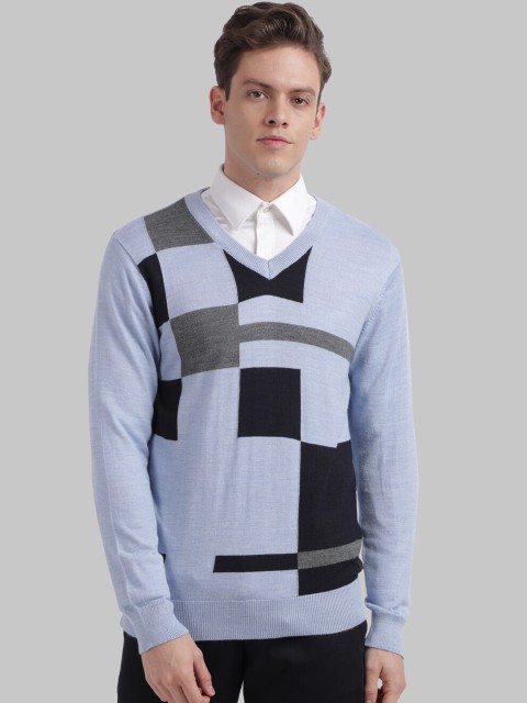 

Parx Men Blue Self Design Pullover Sweater