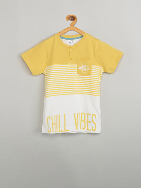 

max Boys Yellow Striped Henley Neck T-shirt