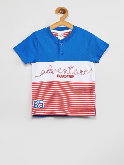 

max Boys Blue & Off-White Striped Henley Neck T-shirt