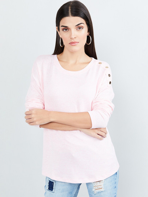 

max Women Pink Solid Round Neck T-shirt
