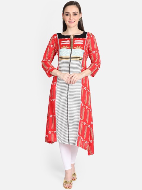 

Bani Women Women Red & Off-White Printed A-Line Kurta