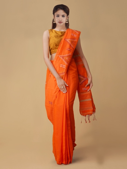 

Unnati Silks Orange Woven Design Maheshwari Saree