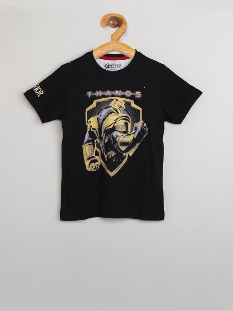 

max Boys Black & Yellow Printed Round Neck T-shirt