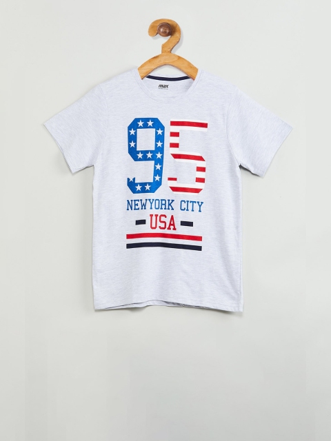 max Boys Grey Melange Printed Round Neck T-shirt