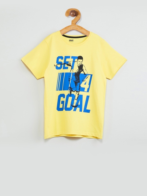 max Boys Yellow Printed Round Neck T-shirt
