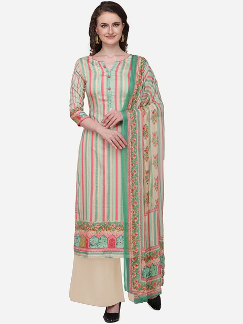 

Stylee LIFESTYLE Green & Beige Silk Blend Unstitched Dress Material
