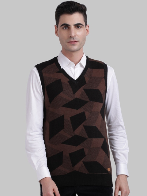 Parx Men Brown Printed Sweater Vest Sweater