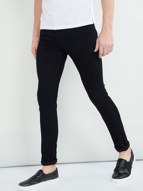 

max Men Black Skinny Fit Mid-Rise Clean Look Jeans