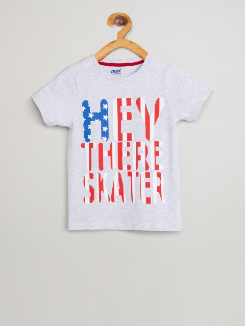 

max Boys Grey Printed Round Neck T-shirt
