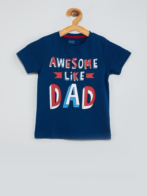 

max Boys Blue Printed Round Neck T-shirt