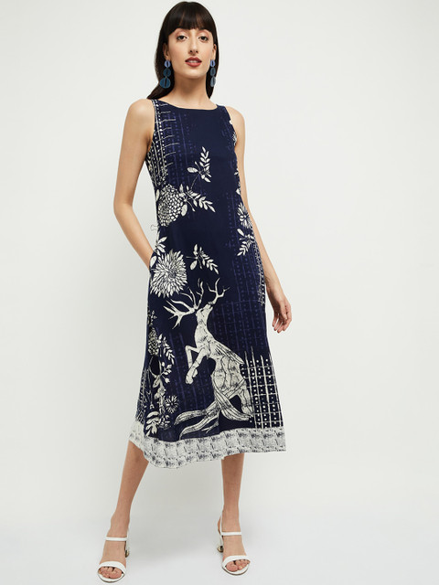 

max Women Blue Printed A-Line Dress