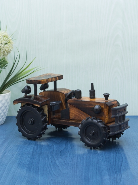

WISHTANK Brown & Black Hand-Crafted Antique Wooden Tractor Showpiece