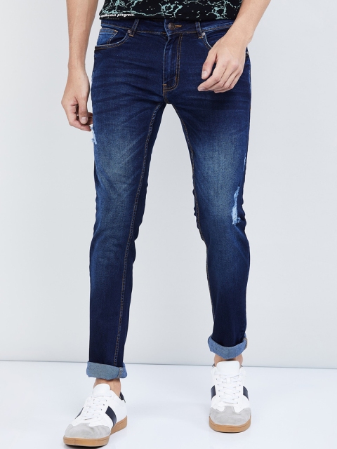 

max Men Blue Mid-Rise Mildly Distressed Skinny Fit Jeans