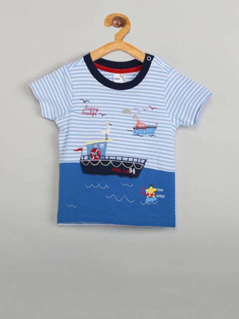 

max Boys Blue Striped Round Neck T-shirt