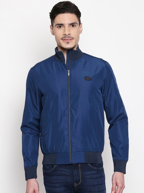 

Mufti Men Blue Solid Bomber Jacket