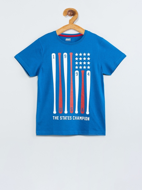 

max Boys Blue Printed Round Neck T-shirt