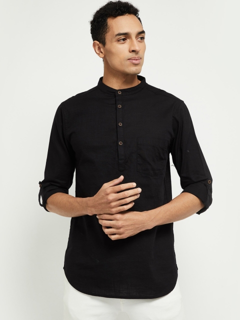 

max Men Black Solid Straight Kurta