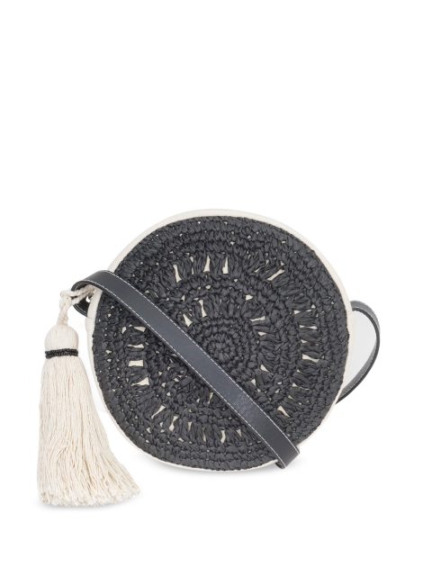 

Diwaah Black Self Design Cotton Sling Bag