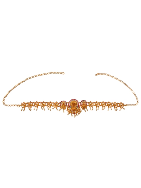 

Alankruthi Gold-Toned & Red Stone-Studded Beaded Goddess Lakshmi Sustainable Kamarbandh