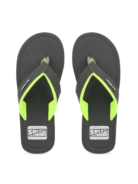 

Solethreads Men Grey & Fluorescent Green Colourblocked Thong Flip-Flops
