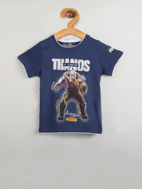 

max Boys Navy Blue Printed Round Neck T-shirt