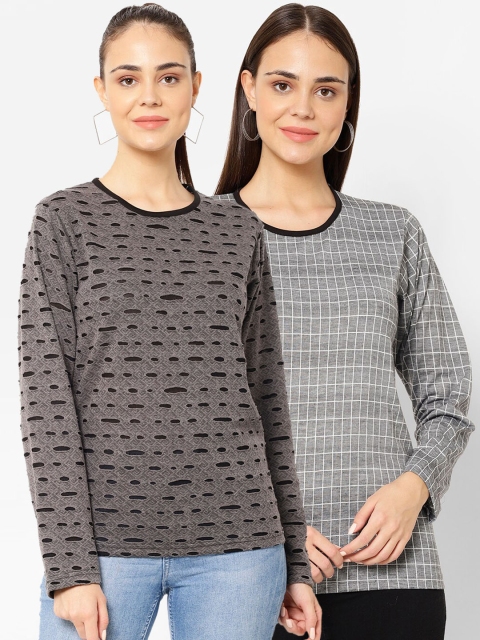 

VIMAL JONNEY Women Pack Of 2 Round Neck T-shirts, Grey