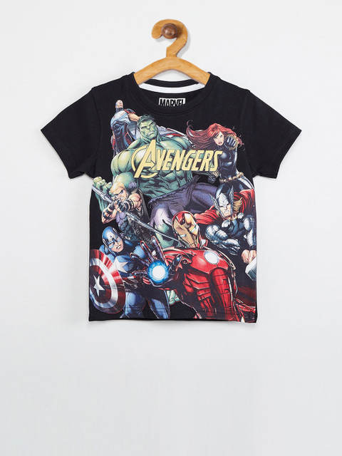 

max Boys Black Printed Round Neck T-shirt
