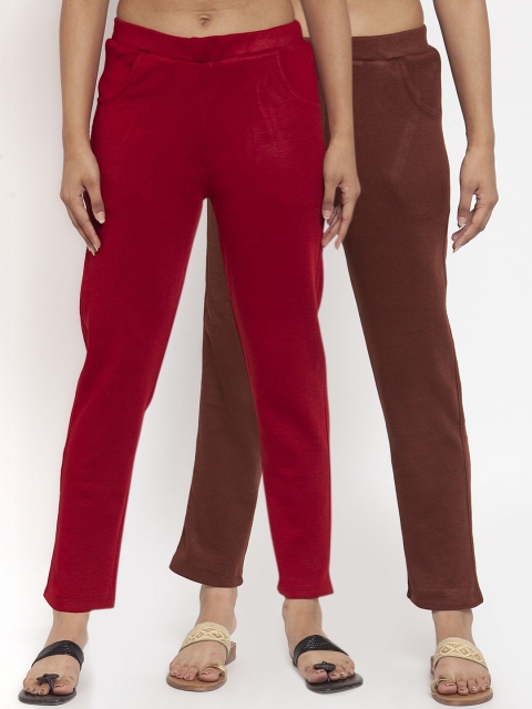 

TAG 7 Women Acrylic Pack of 2 Solid Leggings, Brown