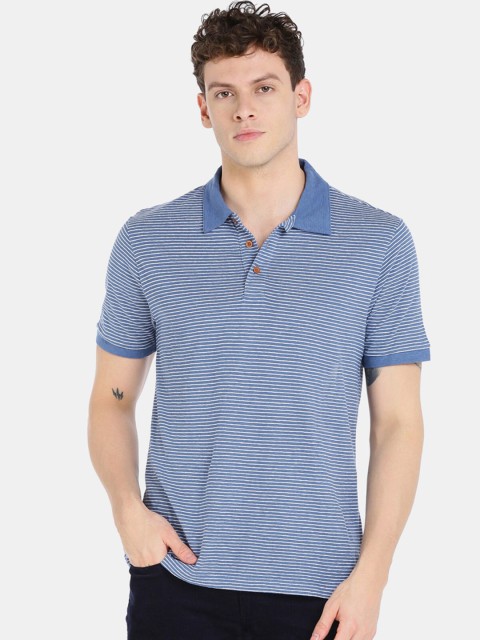 

GAP Men Blue Striped Polo Collar T-shirt