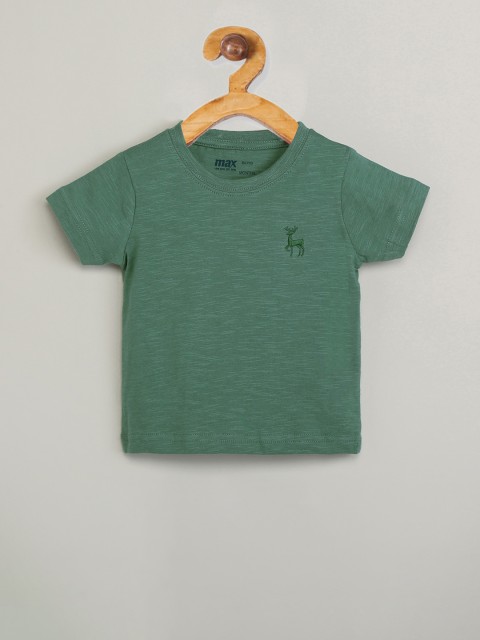 max Boys Green Solid Round Neck T-shirt