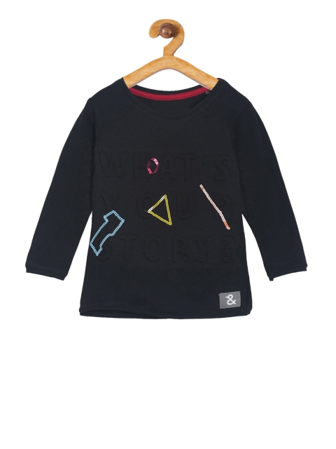 

TALES & STORIES Girls Black Printed Round Neck T-shirt
