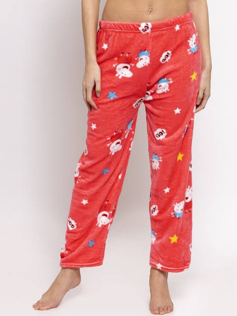 

NEUDIS Women Pink & White Printed Fleece Lounge Pants