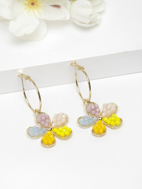 

AVANT-GARDE PARIS Yellow & Gold-Plated Floral Hoop Earrings