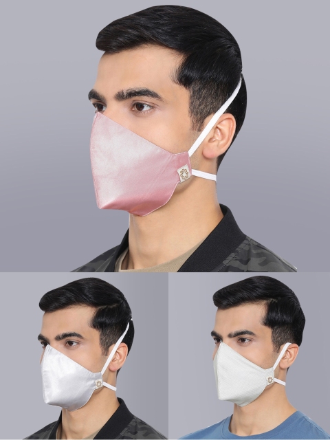 

VASTRAMAY Unisex Pack Of 3 Green & Pink 3-Ply Reusable Cloth Mask