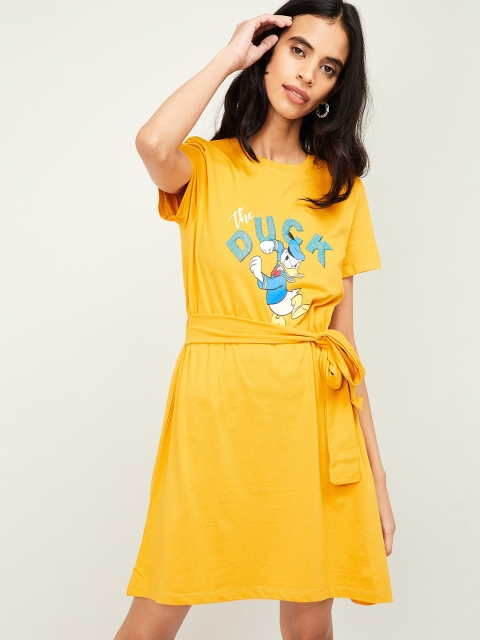 

Ginger by Lifestyle Women Mustard Yellow Printed A-Line Dress