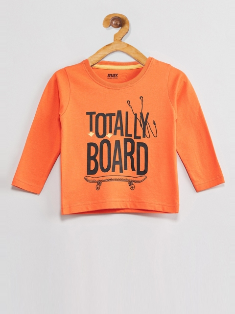 

max Boys Orange Printed Round Neck T-shirt